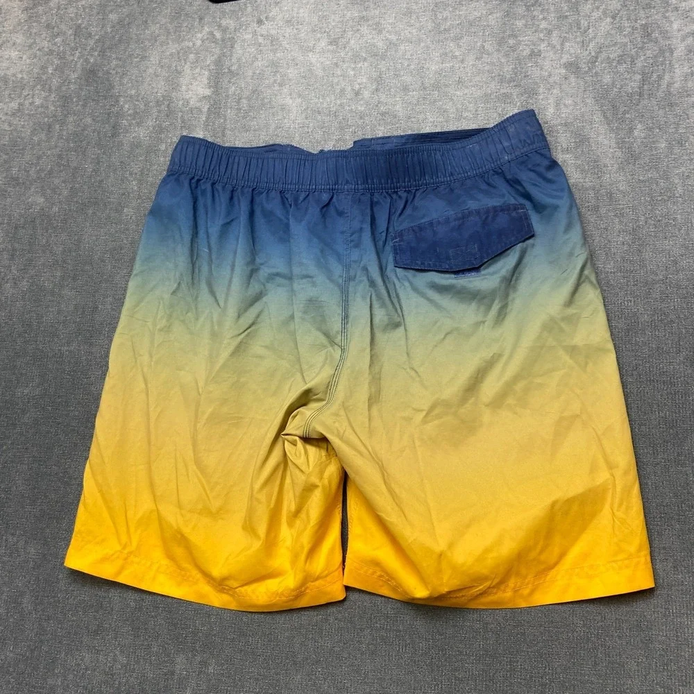 Corona Board Shorts Mens Large Blue Yellow Ombre Fade Mesh Lined Mid Rise Beach